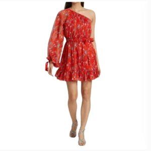 NWOT Alexis Edyta Floral Mini Dress Womens Small Red Floral One Arm Shoulder NEW